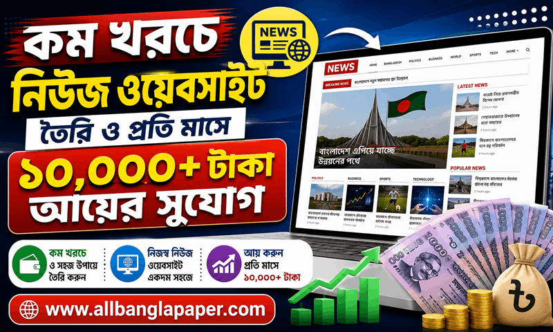 কম খরচে নিউজ ওয়েবসাইট তৈরি ও প্রতি মাসে ১০,০০০+ টাকা আয়ের সুযোগ